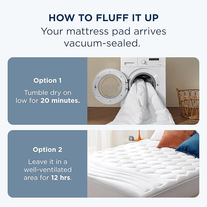 Bedsure Queen Mattress Pad - Quilted Fitted Mattress Topper Protector with 8-21 Inches Deep Pocket, Noiseless Breathable Bed Cover Padded, Machine Washable, White, 60x80 Inches
