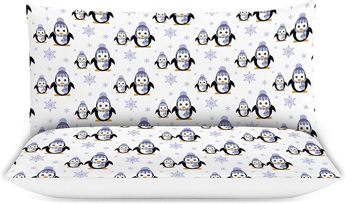 Penguin Bedding Set Cartoon Penguin Animal Theme Comforter Set Covers for Kids Teens Women Penguins Duvet Cover Bedroom Decor Soft King Size Quilt Cover with 2 Pillowcases