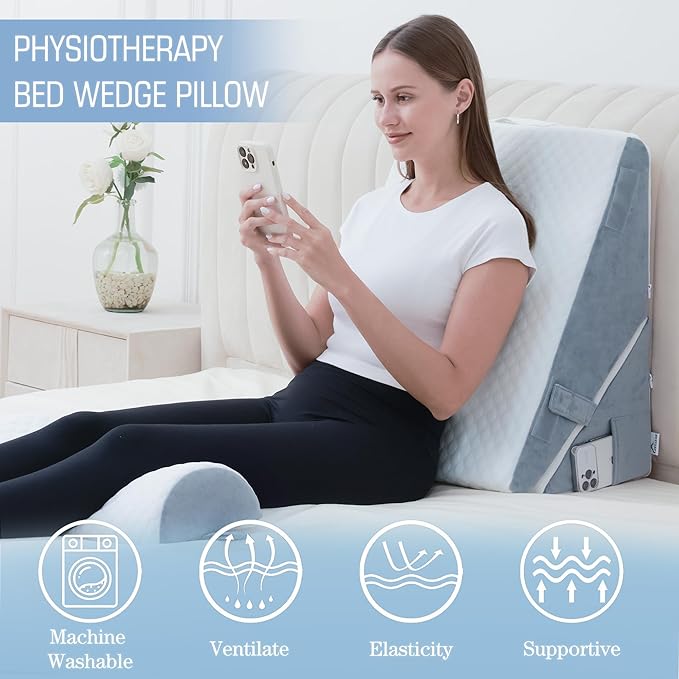 3Pcs Orthopedic Bed Wedge Pillow for Sleeping, Post Surgery or Back, Neck and Knee Support, Adjustable 9&12 Inch Memory Foam Wedge PillowTriangle Pillow for Acid Reflux Gerd Snoring