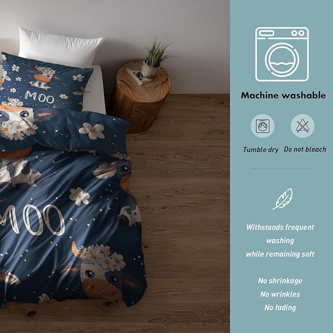 Cow Duvet Cover Oversized King Size, Kids Boys Girls Bedding Set 3 Pcs (2 Pillow Shams), Super Soft Microfiber Bedroom Decor, Zipper & Ties CSXQ1248