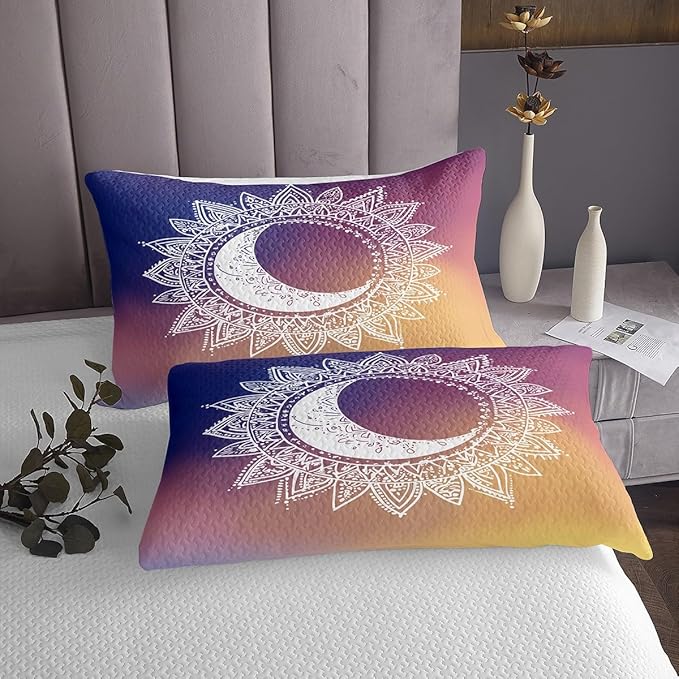Mandala Bedding Set Exotic Boho Bedspread for Teens Adult Young Man,Sun Moon Coverlet Set Tribe Trippy Quilt Set Boys Bohemian Style Bedroom Decor King Size