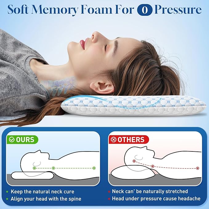 CloudBliss Ultra Slim 3.3” Pillows for Side | Back | Stomach Sleepers, Memory Foam Flat Pillow, Low Profile Sleeper Pillows with Double Sided Comfortable Breathable Pillow Cover, Standard
