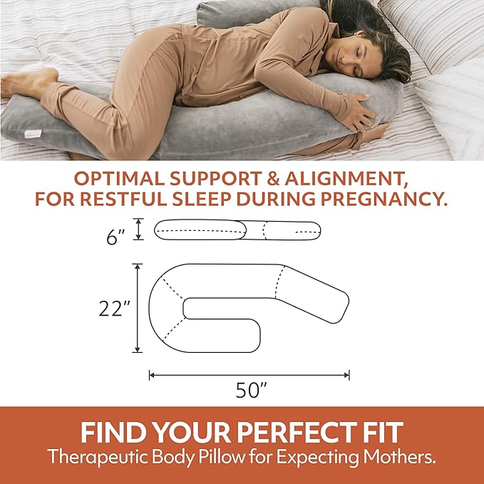 MedCline Therapeutic Full Length Body Pillow, Adjustable Shredded Memory Foam Pillow for Side Sleepers, J-Shaped Body Pillow for Neck, Back, and Hip Support, Removable Washable Cover, 22"x50"x6"