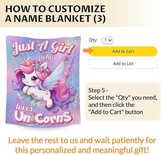 Personalized Kids Blanket with Name, Unicorn Gift, 80 x 60 Inches Soft Cozy Blanket, Gift for Girls Women, Unicorn Lovers, Cute Warm Throw Blanket for Bed, Living Room, Home Decor
