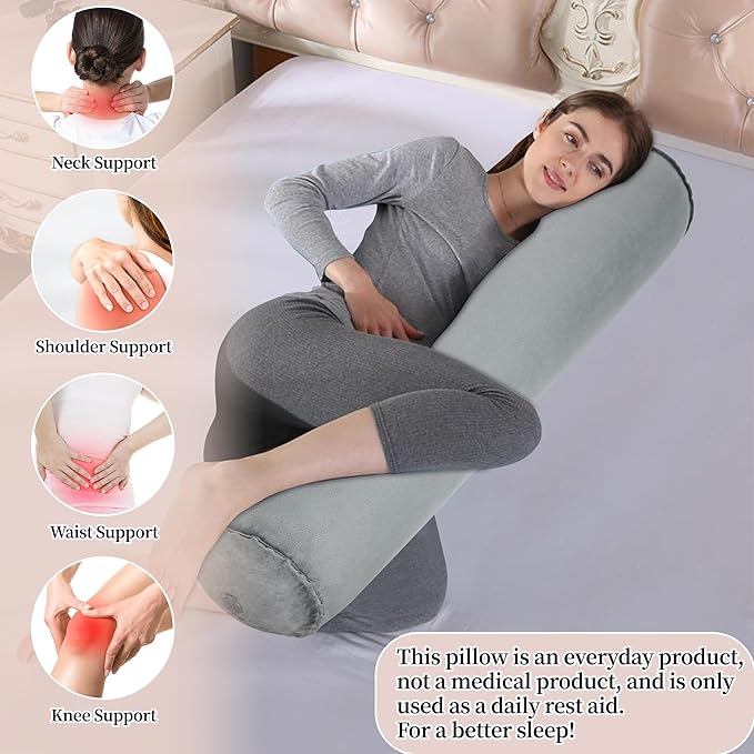 Inflatable Body Pillow for Adults Kids, 47 Inch Body Pillows for Side Sleeper, Travel Body Pillow for Bed, Long Bolster Pillow Round Cervical Cylinder Pillow for Sleeping
