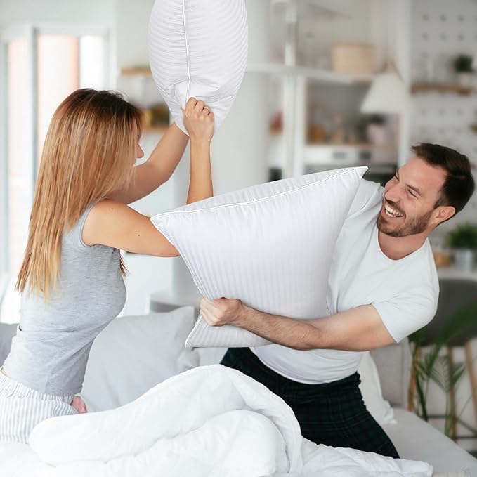 COZSINOOR Goose Feather Pillows King Size - Set of 2, Hotel Down Bed Pillow for Sleeping, Soft 600 TC Cotton Cover, Fluffy Support Surround Fill Down Alternative for Back, Stomach, Side Sleepers