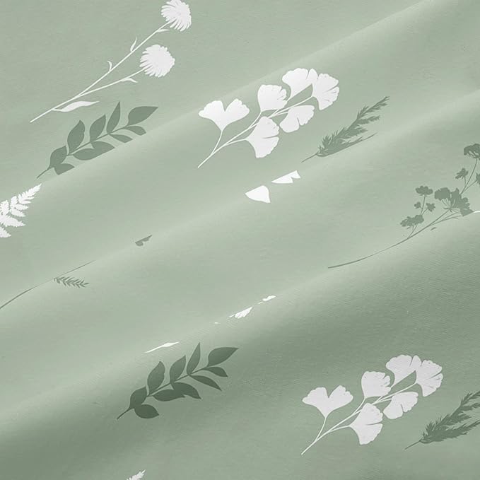 Floral Duvet Cover Queen Size Sage Green Botanical Bedding Set with White Flower 3 Pcs Women Men Romantic Floral Silhouette Ultra Soft Reversible Fall Duvet Cover with Zipper Closure