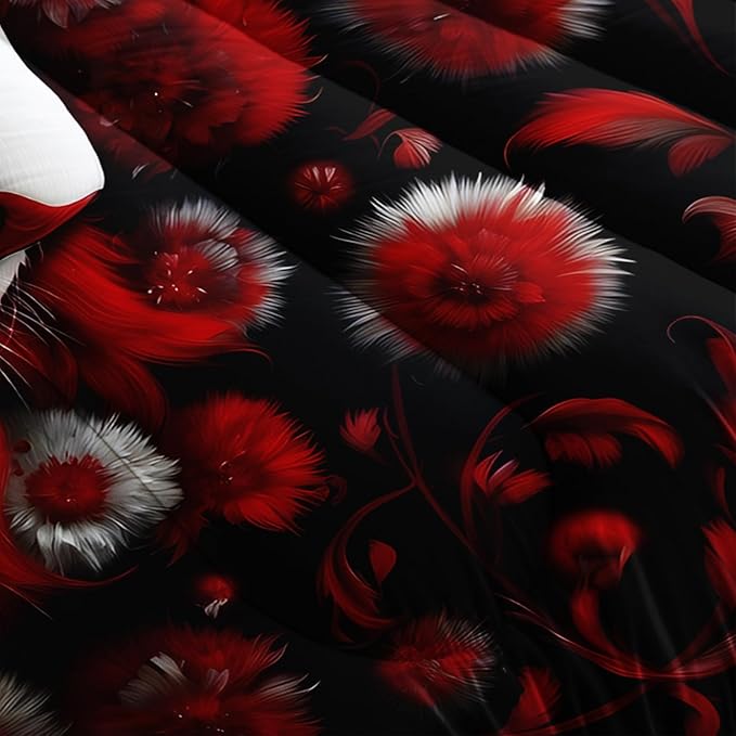 Red and Black Lion Full Size Comforter Set for Men,Full Size Quilt Bedding Set Floral,Wild Animal Print Comforter Set,with 1 Comforter with 2 Pillow Case