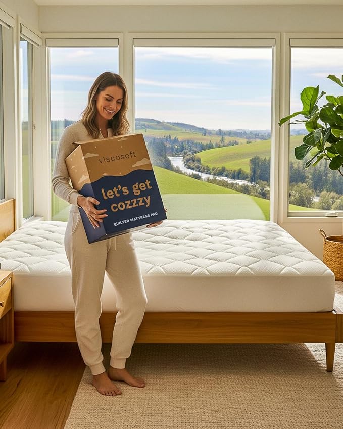 ViscoSoft Twin XL Fiberfill Pillow Top Mattress Topper Pad - Soft Overstuffed Premium Support - Extra Long Quilted Temperature Smart Viscose from Bamboo - Deep 18" Pocket for Secured Fit
