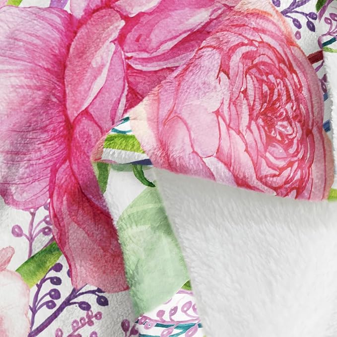 Floral Throw Blanket Birthday for Mom Women Watercolor Flowers Blanket Soft Fuzzy Flannel Bed Blanket Plush Floral Throw for Couch Sofa Bed Chair 60"x80"