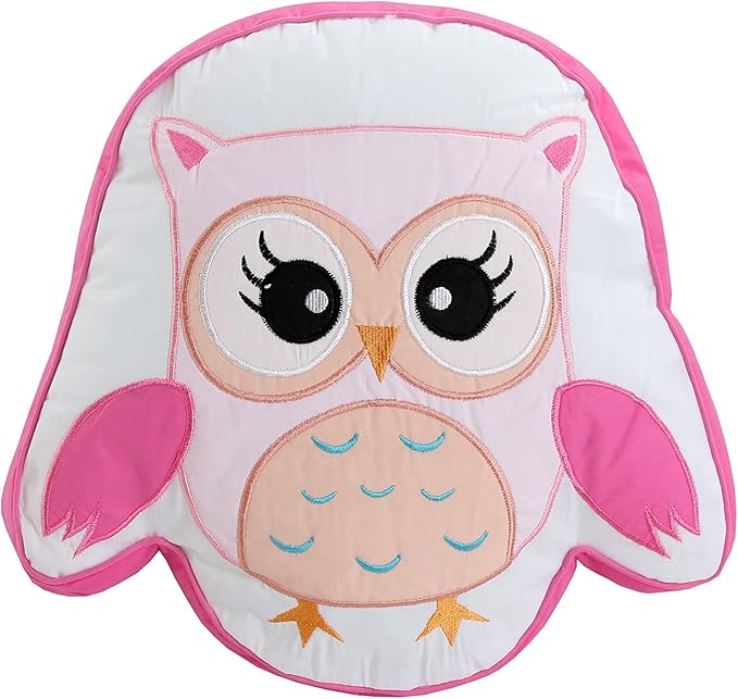 Cozy Line Home Fashions Happy Owl Twin - 6 Piece Pink Reversible Quilt Bedding Set, Coverlet, Bedspreads for Girls (1 Quilt + 1 Sham + 4 Decorative Pillows)
