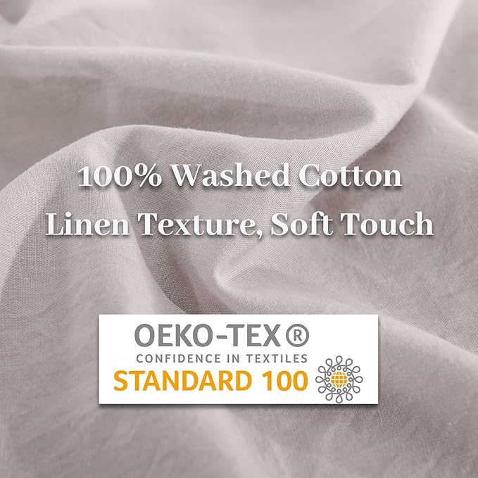 NEXHOME PRO Duvet Cover Twin Size, 100% Washed Cotton Orgnic Linen Like Textured Breathable Durable Comfy, 3 PCs Home Bedding Set