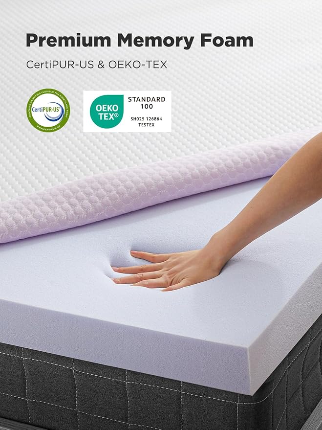 PERLECARE 4 Inch Gel Memory Foam Mattress Topper, Queen, Premium Soft, Removable & Washable, CertiPUR-US Certified