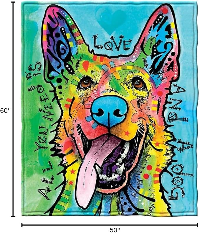 Dawhud Direct Colorful German Shepherd Fleece Blanket for Bed, 50 x 60 Dean Russo German Shepherd Fleece Throw Blanket for Women, Men and Kids - Super Soft Plush Dog Blanket Throw Plush