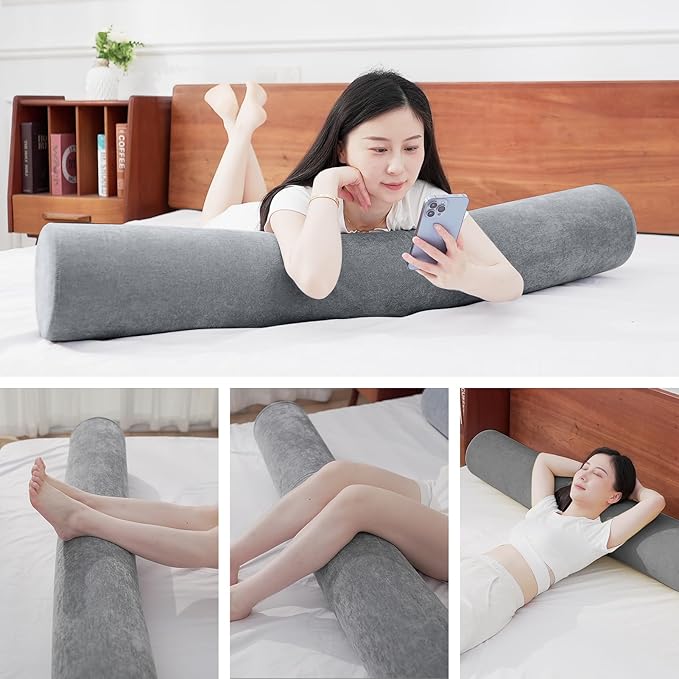 Body Pillow for Adults, Long Full Body Pillow for Side Sleepers and Pregnancy Support, High Resilience Cylindrical Bolster Pillow with Removable Washable Cover (47"x7.9", Dark Grey)