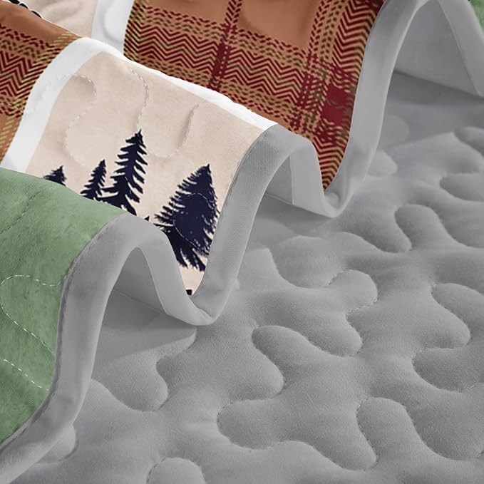 QOOMO Hunting Quilt Set Full/Queen Size,Rustic Bedspread Coverlet Set,Deer 3Pcs Bedding Set Printed Quilt with 2 Pillowcases,Soft and Lightweight,for All Seasons