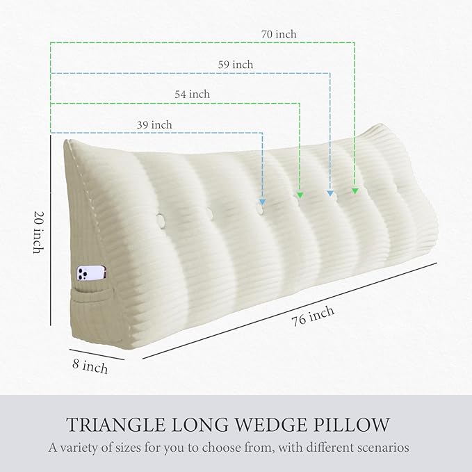 14 lbs Thickened King Wedge Pillow Headboard Body Positioner Triangular Reading Pillow Bed Bolster Pillow for Sitting Up in Bed with Removable Cover Corduroy