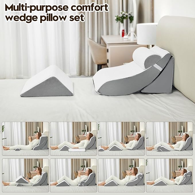 4pcs Wedge Pillow Set,Wedge Pillows for Back Pain Relief and Leg Pain,Wedge Pillow for Legs Swelling,Back Support, Post Surgery Recovery