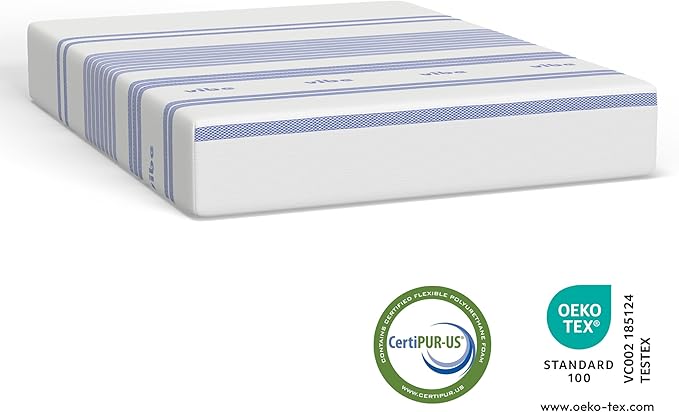 Vibe Gel Memory Foam Mattress, Fiberglass Free 8-Inch CertiPUR-US Certified Bed-in-a-Box, Full, White