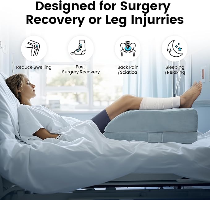 OasisSpace Adjustable Leg Elevation Pillow with Memory Foam- Leg Rest Pillow for Circulation and Elevation,Sleeping - Wedge Pillow for Legs, Back, Foot and Knee Injury with Removable Cover