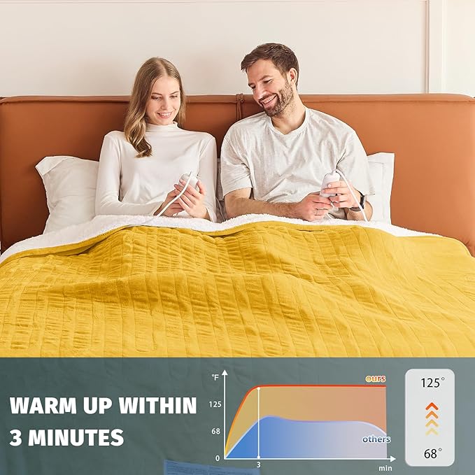 Heated Electric Blanket Queen Size - 84" x 90" Heating Blanket with Dual Control, 10 Heating Levels & 8 Hours Auto Off, Soft Warm Flannel Blanket, Christmas Birthday Gifts for Senior Grandma