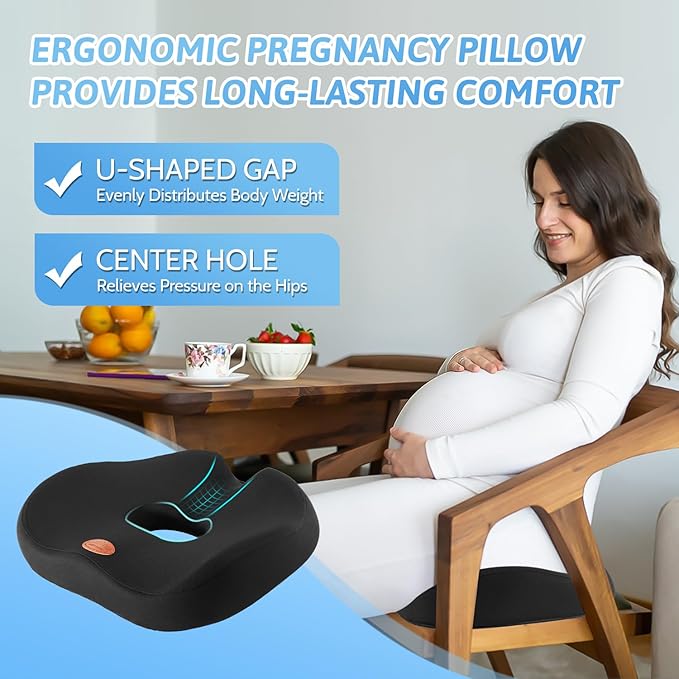 Donut Pillow, Hemorrhoid Pillow for Sitting, Donut Pillow for Tailbone Pain Relief Cushion, Two Humps Hip Comfortable Design, Doughnut Pillow, Butt Pillows for Postpartum Pregnancy, XL Size Black