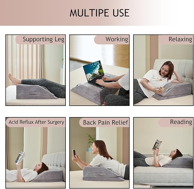 Wedge Pillow for Sleeping, Bed Wedge Pillow for After Surgery 2-Height Memory Foam Leg Elevation Pillow for Swelling Back Pain Relief Sciatica Knee Ankle Pain Bed Support Legs 6"-8”