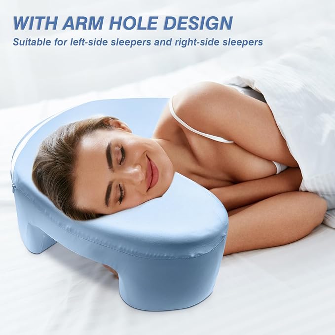 Side Sleeper Pillow with Arm Hole, Ergonomic Cooling Memory Foam Arm Pillows for Adults for Neck and Shoulder Pain Relief, Suitable for Side Sleepers with Neck Support