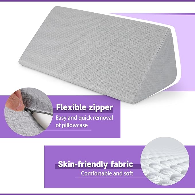 Small Wedge Pillow, Small Wedge Pillow for Sleeping, Foam Wedge for Yoga, Laptop, Memory Foam Positioning, Foam Pillow for Bed, Provide Support and Relieve Fatigue(Grey-20in)