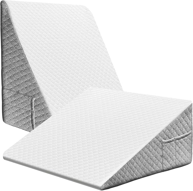 Wedge Pillow, 7.5 Inch Bed Wedge Pillow for Headboard, Pillow Wedge for Acid Reflux Relief, After Surgery, Sleeping,Back Pain Relief, Memory Foam Top, LightGrey