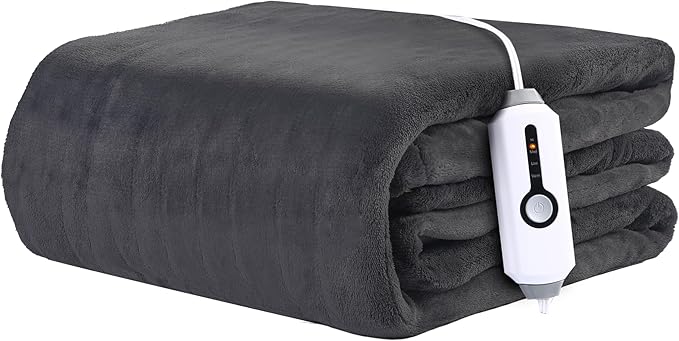 Electric Heated Blanket 62"x84" Twin Size - 4 Heat Levels, 10H Auto Shut Off, Ultra-Soft Flannel Fleece Heated Blanket with Overheat Protection, Machine Washable - Dark Grey