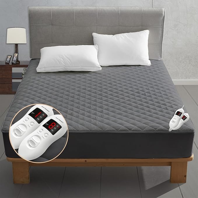 Heated Mattress Pad King Size, Electric Mattress Pad Cover w/Dual Control 8 Heating Settings, Bed Warmer w/ 4 Auto Shut Off Settings, UL Certified, Deep Pocket, Machine Washable, Dark Grey