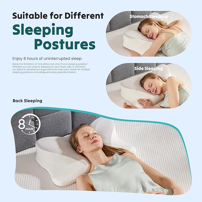 Smug Cervical Neck Pillow, Cooling Ergonomic Memory Foam Pillows for Neck Pain Relief with Breathable Pillowcase, Dual Height Orthopedic Support Contour Pillow for Side, Back, Stomach Sleepers, Grey