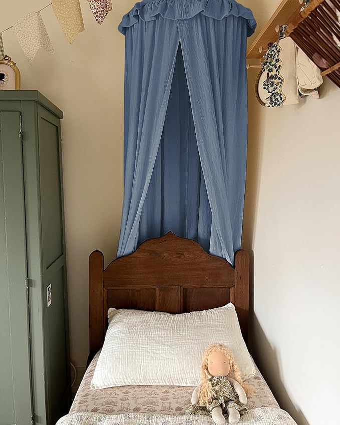 JIKAL Kids Bed Canopy with Ruffles Cotton Hanging Tent Frills Curtain Net for Baby Nursery Room Children Reading Nook Decor