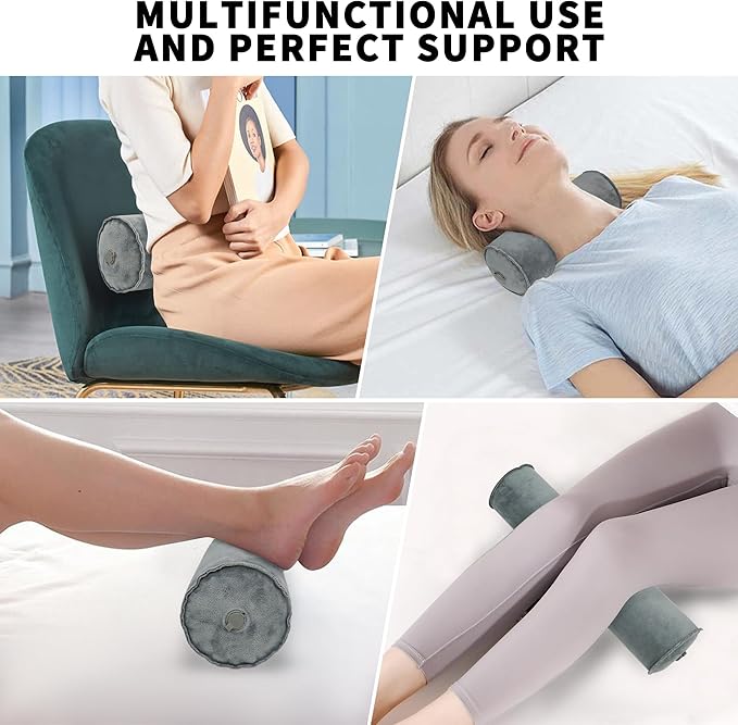 ONTYZZ Inflatable Round Neck Pillow Cervical Roll Pillow Cylinder Bolster Pillow for Head, Neck, Back, Legs and Yoga, Grey(3.93 * 18.89)