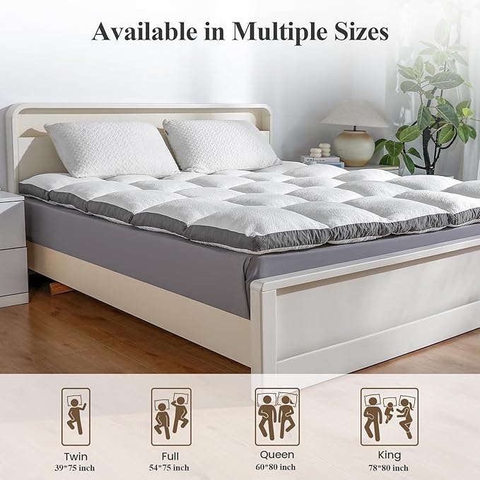 Memory Foam Mattress Topper Twin - Pillow Top Mattress Topper Twin Size, Extra Thick Soft Bed Topper for Dorm & Back Pain Relief, White, Oeko-TEX Certified - 2000GSM