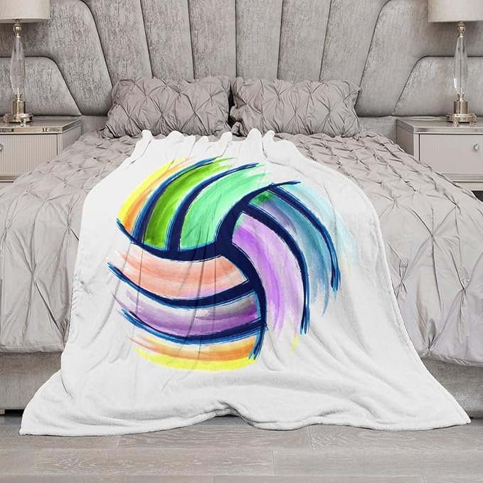 Volleyball Blanket, Volleyball Gifts for Teen Girls, Girls Sport Blankets Gift for College Team Players, White Soft Plush Kids Throw for Sofa Bed, 50"x60"