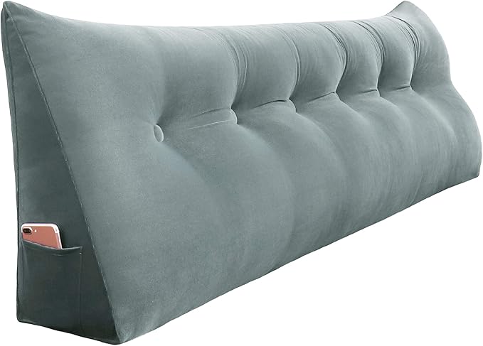 WOWMAX Triangular Headboard Pillow Bed Wedge Pillow for Headboard Large Bolster Pillow for Bed Wedge Pillow Headboard Daybed Pillows, Velvet(100% Cotton), Gray, California King