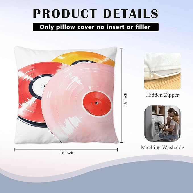 Retro Vinyl Record Pillow Covers 18x18, Vinyl Record Decor, Trendy Retro Colorful Records Decorative Throw Pillow Covers for Music Room Studio Home Bedroom Couch Bed