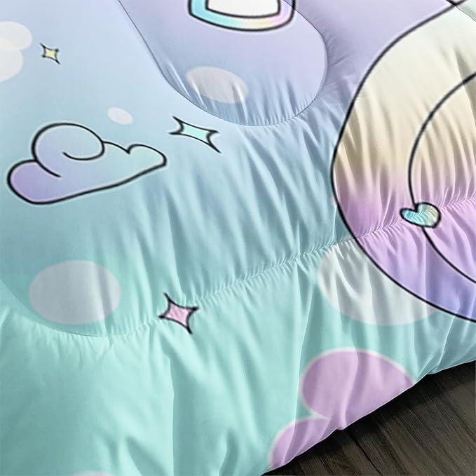 Kawaii Unicorn Bedding Set for Girls Kids Twin Size, Pink Colorful Comforter Set for Girls Bedroom Recor with 2 Pillowcases