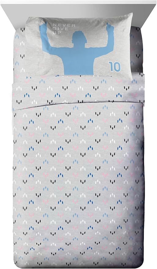 Jay Franco Kids Comforter Set Includes Sheets and Pillow Cover - Soft and Cozy Bed Set for Stylish Room Décor, Grey - Lionel Messi, 5 Piece Twin