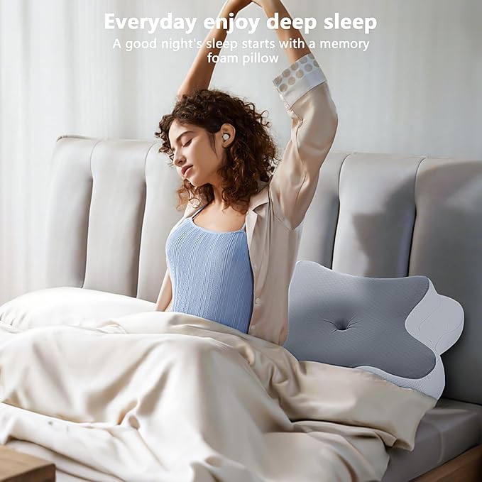A-Pce Cervical Pillow for Neck and Shoulder,Contour Memory Foam Pillow,Ergonomic Neck Support Pillow for Side Back Stomach Sleepers with Pillowcase