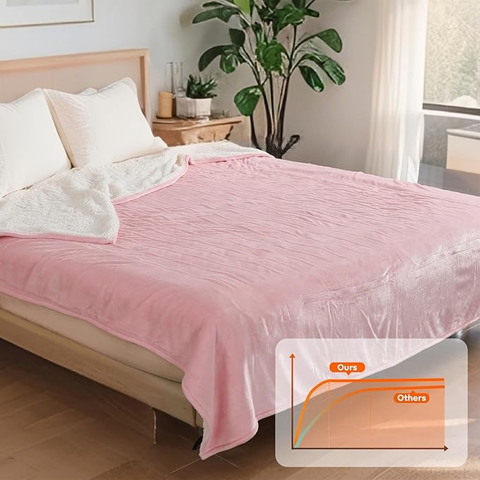 Electric Heated Blanket King Size - 90"x100", Soft Flannel Heating Blanket, 10 Heating Levels, 1-12 H Auto Shut Off, Breathable Warm and Washable for Bed, Light Pink