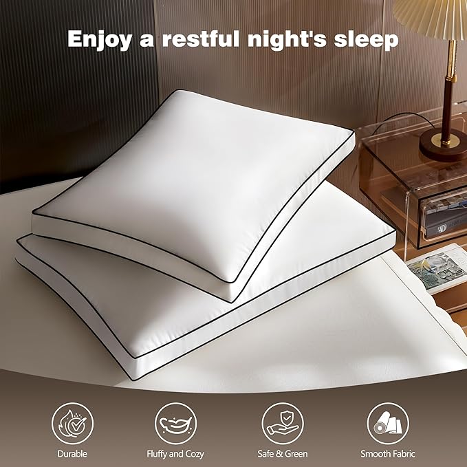 Feather Down Pillows King Size Set of 2 Pack, Luxury Hotel Quality Bed Pillow, Soft Medium Firm Feathers Pillow For Sleeping , Down Surrounded Gusseted Pillows for Side Back Stomach Sleepers 20x36 In