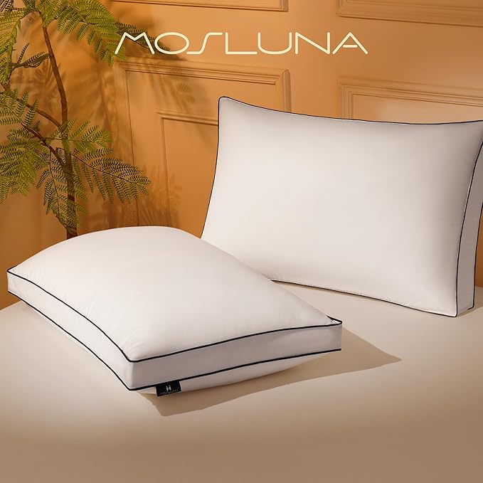 Feather Down Pillows Standard Size Set of 2 with Gusset, Luxury Hotel Collection Bed Pillow 2 Pack, Down Surrounded Gusseted Pillows for Sleeping, Fluffy for Side, Back Sleepers 20x24+2 in.
