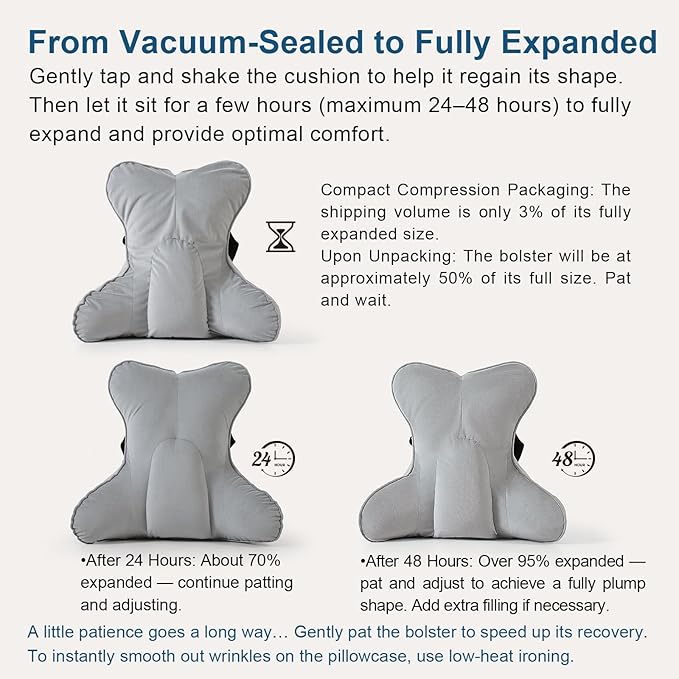 Lumbar Support Pillow – Multi-Functional Ergonomic Back Cushion for Office Chair, Car Seat & Sofa, Reading Pillow with Firm Multi-Zone Support to Relieve Lower Back Pain,Zinc Gray