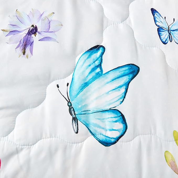 7 Piece Butterfly Comforter Set Twin Size 3D Colorful Floral Butterflies Bedding Set for Kids Girls Women for Birthday