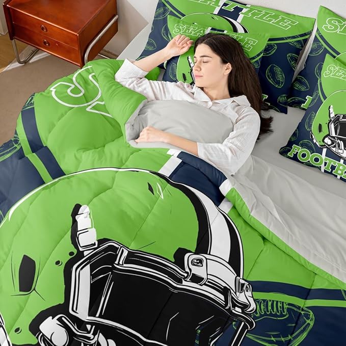 Feelyou Football Comforter Set Queen Size 7 Pieces Ball Games Bedding Set for Kids Boys Girls Rugby Bed in a BagFootball Bedroom Decor Rugby Sports