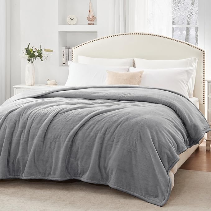 Sealy Electric Blanket King, Flannel Heated Blanket King Size with 10 Heating Levels & 1-12 Hours Auto Shut Off, Machine Washable, Light Grey, 100 x 90 Inch