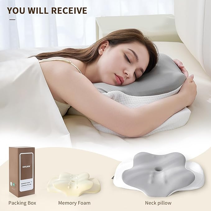 Cervical Pillow for Neck and Shoulder Pain Relief, Contour Memory Foam Ergonomic Neck Support Pillows with Washable Pillowcase for Side Back Stomach Sleepers